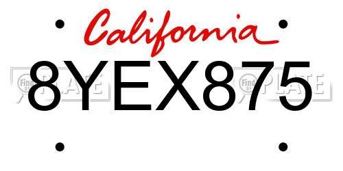 8YEX875 California License Plate