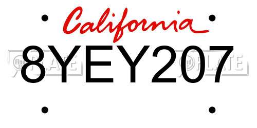 8YEY207 California License Plate