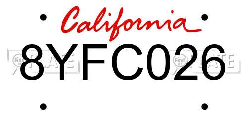 8YFC026 California License Plate