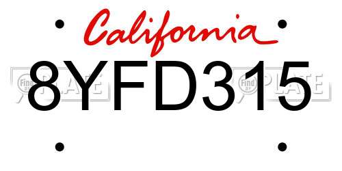 8YFD315 California License Plate