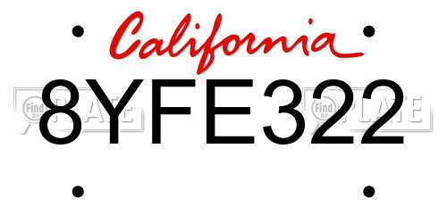 8YFE322 California License Plate