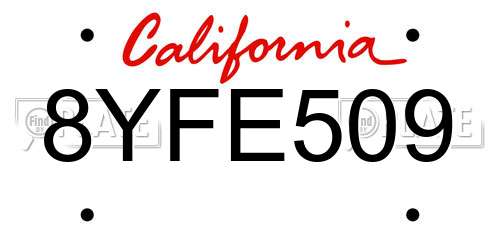 8YFE509 California License Plate