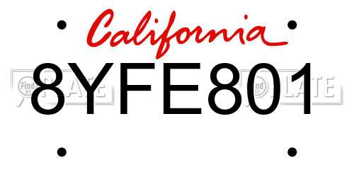 8YFE801 California License Plate