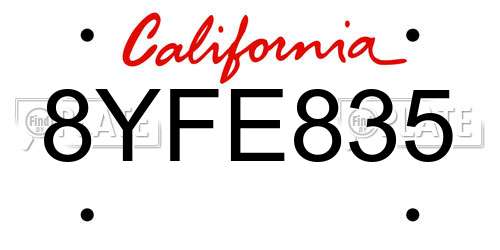 8YFE835 California License Plate