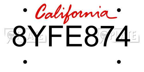 8YFE874 California License Plate