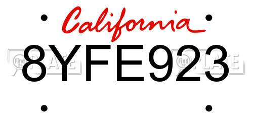 8YFE923 California License Plate