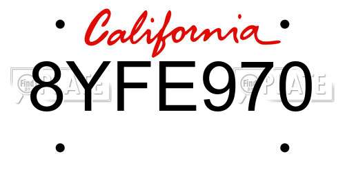8YFE970 California License Plate