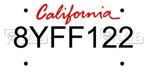 8YFF122 California License Plate