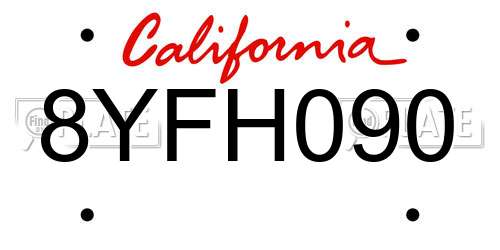 8YFH090 California License Plate