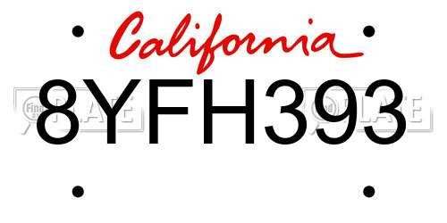 8YFH393 California License Plate