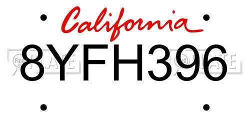 8YFH396 California License Plate