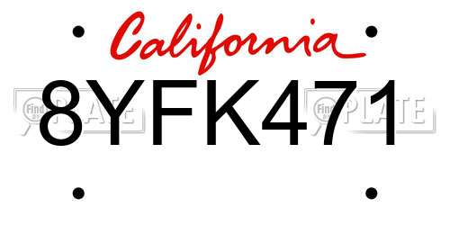 8YFK471 California License Plate
