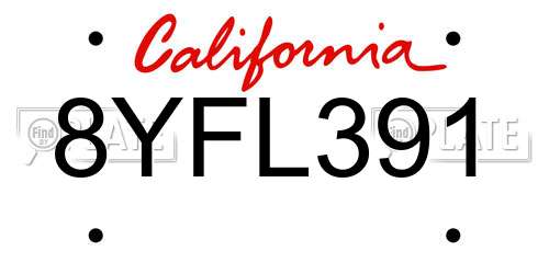 8YFL391 California License Plate