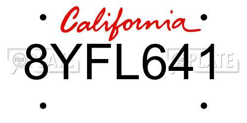 8YFL641 California License Plate