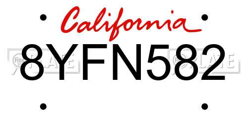 8YFN582 California License Plate