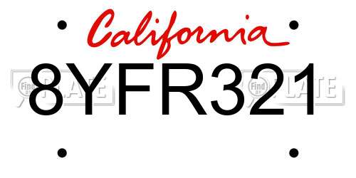 8YFR321 California License Plate