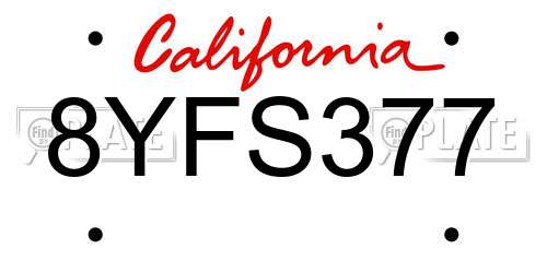 8YFS377 California License Plate