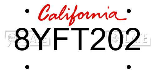 8YFT202 California License Plate