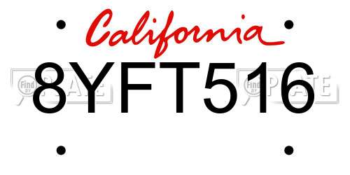8YFT516 California License Plate