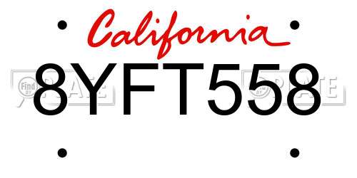 8YFT558 California License Plate