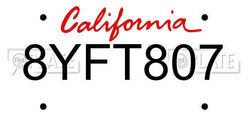 8YFT807 California License Plate
