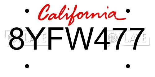 8YFW477 California License Plate