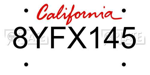 8YFX145 California License Plate