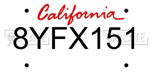 8YFX151 California License Plate