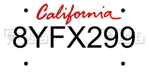 8YFX299 California License Plate