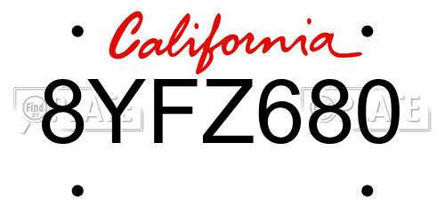 8YFZ680 California License Plate