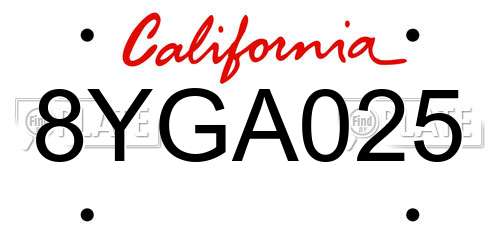 8YGA025 California License Plate