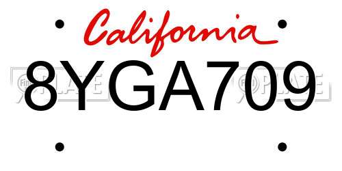8YGA709 California License Plate