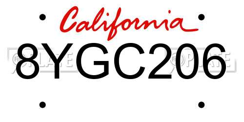 8YGC206 California License Plate
