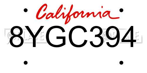 8YGC394 California License Plate