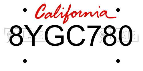 8YGC780 California License Plate