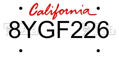 8YGF226 California License Plate