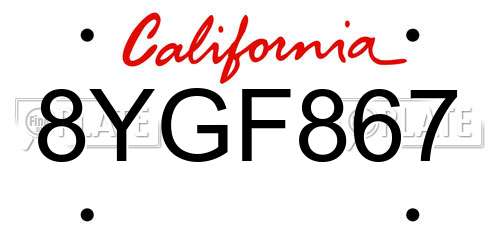 8YGF867 California License Plate