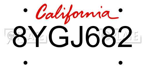 8YGJ682 California License Plate