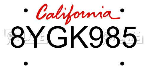 8YGK985 California License Plate