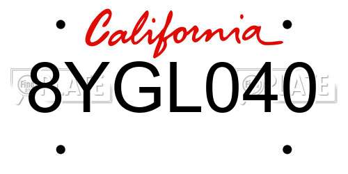 8YGL040 California License Plate