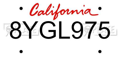 8YGL975 California License Plate