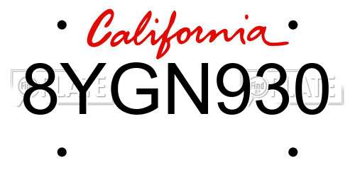 8YGN930 California License Plate