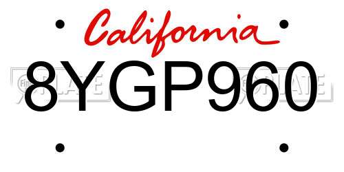 8YGP960 California License Plate