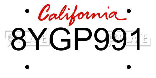 8YGP991 California License Plate