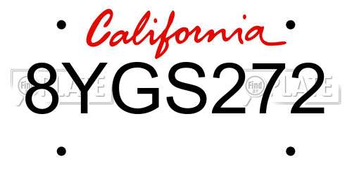 8YGS272 California License Plate
