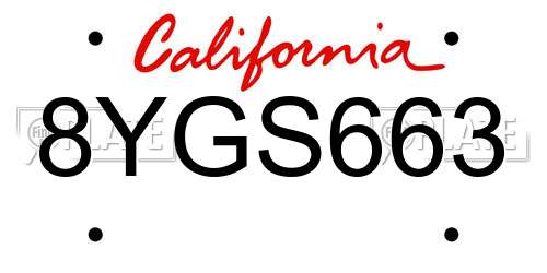 8YGS663 California License Plate