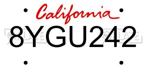 8YGU242 California License Plate