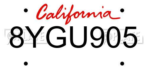 8YGU905 California License Plate