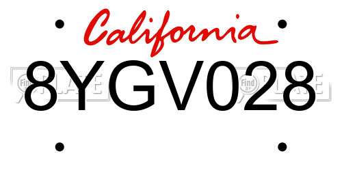 8YGV028 California License Plate