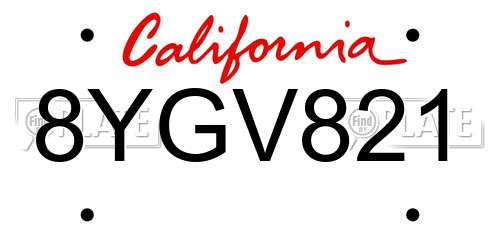 8YGV821 California License Plate